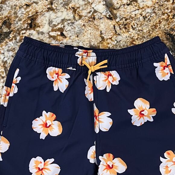 NWT J. Crew Boys' Navy W/ Gold & White Tropical Floral Swim Trunk - Picture 3 of 9